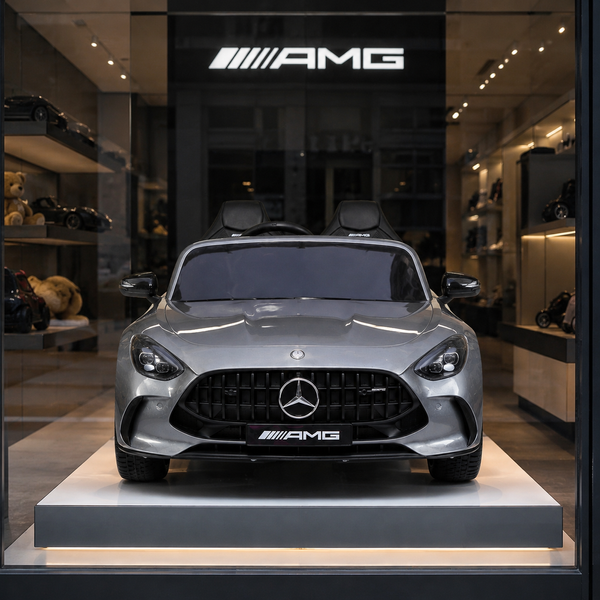 Дитячий електромобіль Mercedes-AMG GT R Roadster M 6313 (MP4)EBLRS-11 сірий, двомісний, 4 мотори по 200W, MP4, Bluetooth, EVA, екошкіра, автопофарбування mp-343648 фото