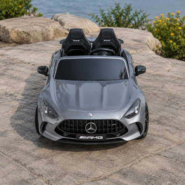 Дитячий електромобіль Mercedes-AMG GT R Roadster M 6313 (MP4)EBLRS-11 сірий, двомісний, 4 мотори по 200W, MP4, Bluetooth, EVA, екошкіра, автопофарбування mp-343648 фото