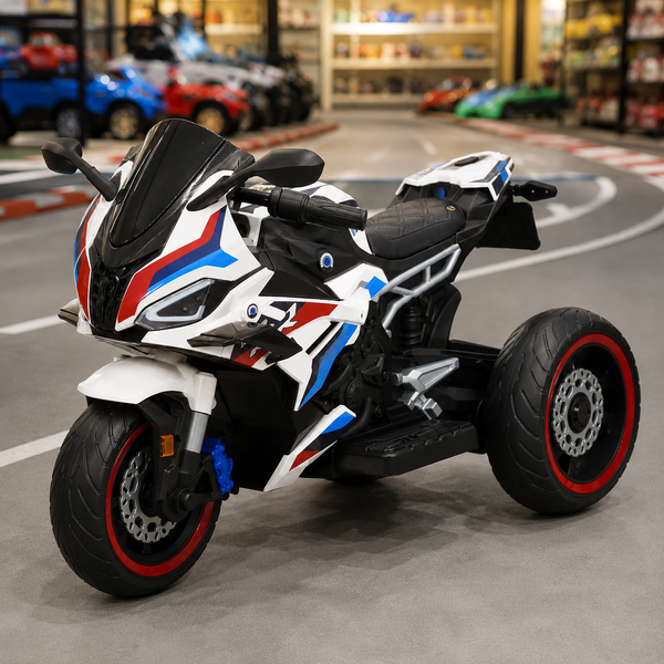 Детский мотоцикл BMW S1000RR M 6143EL-1 белый, 2 мотора по 25W, EVA, экокожа, MP3, Bluetooth mp-313193 фото