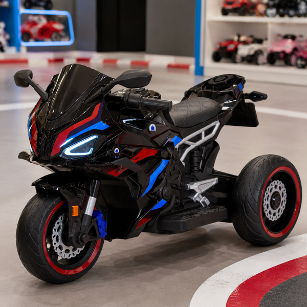 Детский мотоцикл BMW S1000RR M 6143EL-2 черный, 2 мотора по 25W, EVA, экокожа, MP3, Bluetooth mp-313194 фото