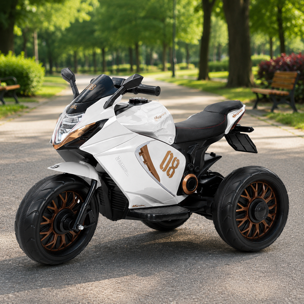 Дитячий мотоцикл Kawasaki Ninja M 5050ELR-1 на радіокеруванні, білий, 2 мотори по 25W, EVA, шкіра, MP3, USB, світло та музика mp-337106 фото