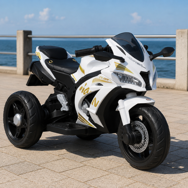 Дитячий мотоцикл Kawasaki Ninja ZX-10R M 5806EL-1 білий, 2 мотори по 35W, EVA, шкіра, MP3, Bluetooth mp-296292 фото
