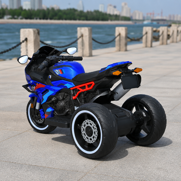 Детский мотоцикл BMW S1000RR M 6143EL-4 голубой, 2 мотора по 25W, EVA, экокожа, MP3, Bluetooth mp-313196 фото