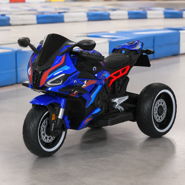 Детский мотоцикл BMW S1000RR M 6143EL-4 голубой, 2 мотора по 25W, EVA, экокожа, MP3, Bluetooth mp-313196 фото