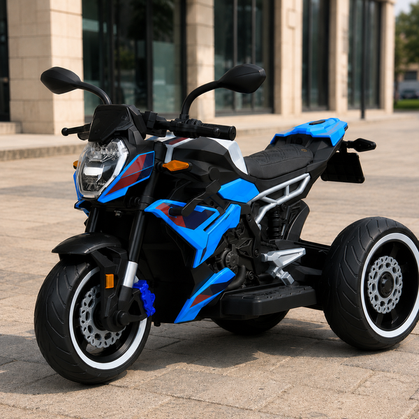 Дитячий мотоцикл BMW S1000R M 6142EL-4 блакитний, 2 мотори по 25W, EVA, шкіра, Bluetooth, MP3 mp-313192 фото