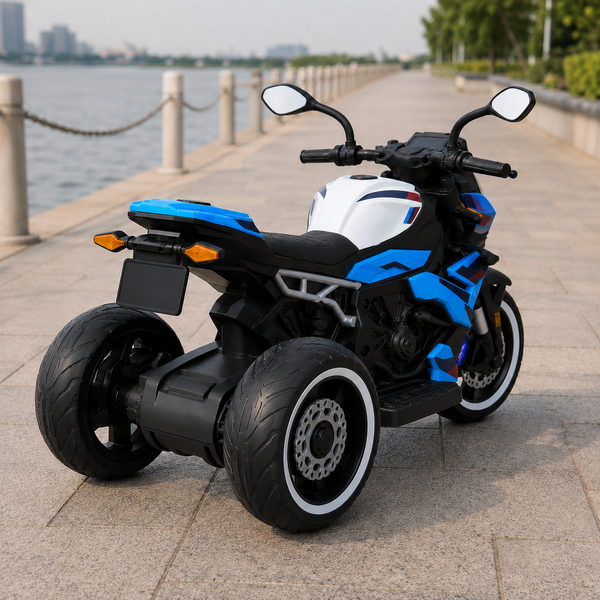 Дитячий мотоцикл BMW S1000R M 6142EL-4 блакитний, 2 мотори по 25W, EVA, шкіра, Bluetooth, MP3 mp-313192 фото