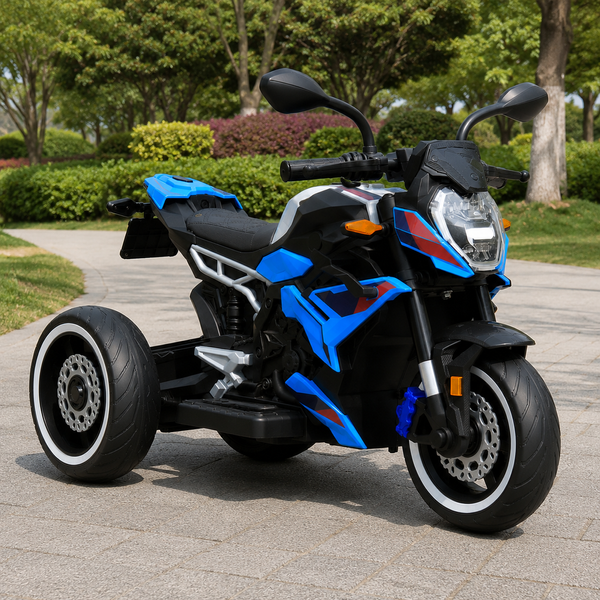 Дитячий мотоцикл BMW S1000R M 6142EL-4 блакитний, 2 мотори по 25W, EVA, шкіра, Bluetooth, MP3 mp-313192 фото