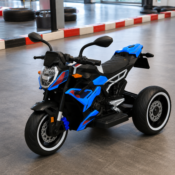 Дитячий мотоцикл BMW S1000R M 6142EL-4 блакитний, 2 мотори по 25W, EVA, шкіра, Bluetooth, MP3 mp-313192 фото