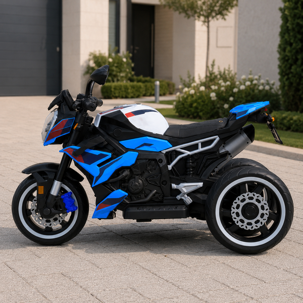 Дитячий мотоцикл BMW S1000R M 6142EL-4 блакитний, 2 мотори по 25W, EVA, шкіра, Bluetooth, MP3 mp-313192 фото