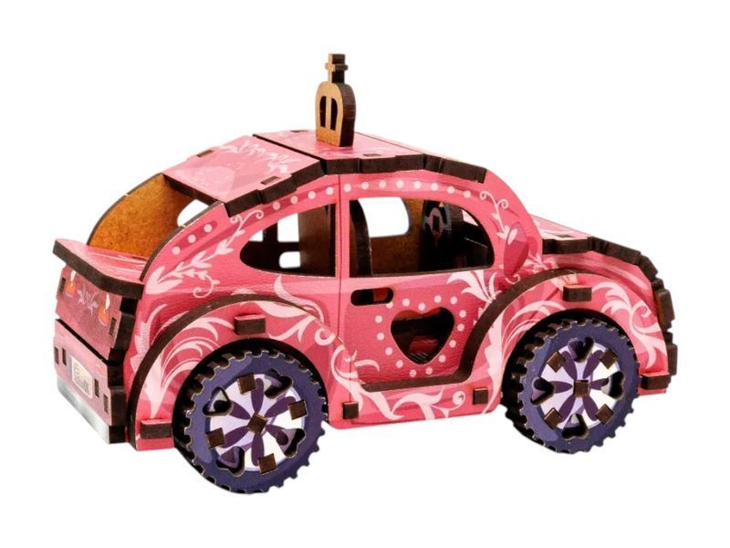 Дерев&rsquo;яний 3D конструктор ігровий автомобіль TURBO PRINCESS, 12 см, обертові колеса, PuzzleOk 00969 bab-383070 фото