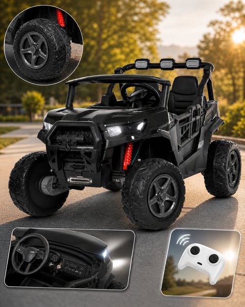 Двомісний дитячий електромобіль Джип M 6368EBLR-2 багі UTV Racing 4x4 чорний, 4 мотори по 200W, MP3, Bluetooth, EVA, екошкіра mp-345378 фото