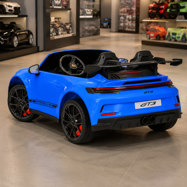 Дитячий електромобіль Porsche 911 GT3 RS M 6111EBLR-4 двомісний, 2 мотори по 320W, EVA, екошкіра, Bluetooth, MP3, синій mp-337193 фото