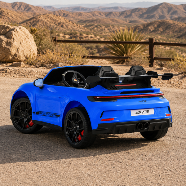 Дитячий електромобіль Porsche 911 GT3 RS M 6111EBLR-4 двомісний, 2 мотори по 320W, EVA, екошкіра, Bluetooth, MP3, синій mp-337193 фото