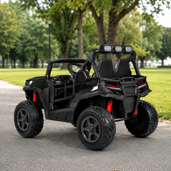 Двомісний дитячий електромобіль Джип M 6368EBLR-2 багі UTV Racing 4x4 чорний, 4 мотори по 200W, MP3, Bluetooth, EVA, екошкіра mp-345378 фото