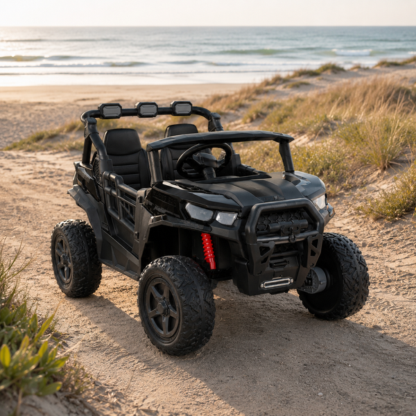 Двомісний дитячий електромобіль Джип M 6368EBLR-2 багі UTV Racing 4x4 чорний, 4 мотори по 200W, MP3, Bluetooth, EVA, екошкіра mp-345378 фото
