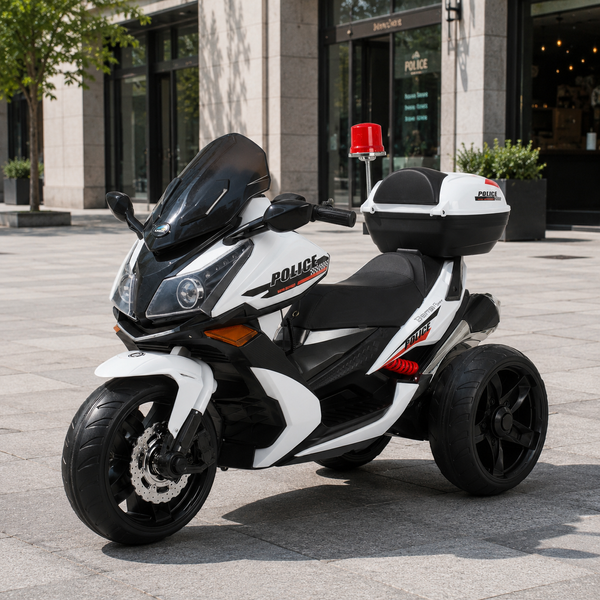 Детский мотоцикл Bambi M 4852EL-1-2 Police бело-черный, 2 мотора по 35W, EVA, кожа, MP3, Bluetooth mp-275456 фото