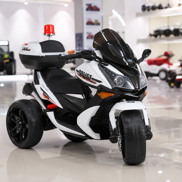 Детский мотоцикл Bambi M 4852EL-1-2 Police бело-черный, 2 мотора по 35W, EVA, кожа, MP3, Bluetooth mp-275456 фото