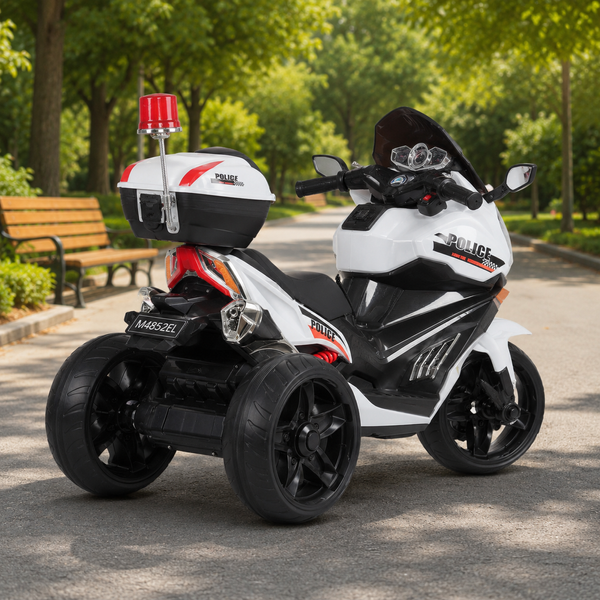 Детский мотоцикл Bambi M 4852EL-1-2 Police бело-черный, 2 мотора по 35W, EVA, кожа, MP3, Bluetooth mp-275456 фото