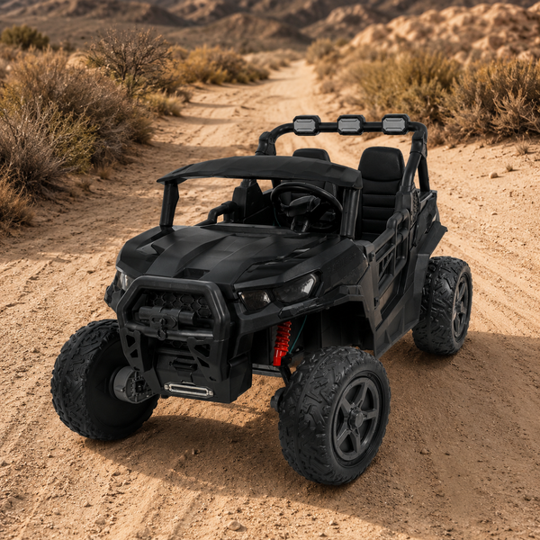 Двомісний дитячий електромобіль Джип M 6368EBLR-2 багі UTV Racing 4x4 чорний, 4 мотори по 200W, MP3, Bluetooth, EVA, екошкіра mp-345378 фото