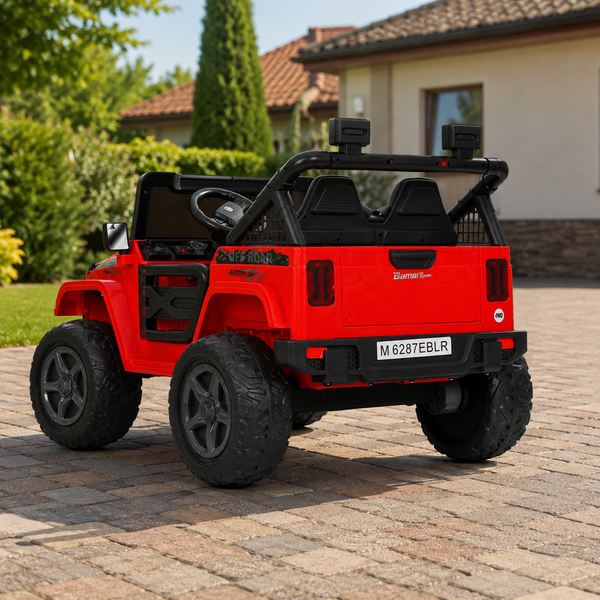 Детский электромобиль Джип Jeep Wrangler M 6287EBLR-3 двухместный красный, 4 мотора по 45W, EVA, кожа, Bluetooth mp-332244 фото