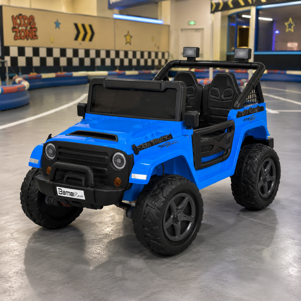 Детский электромобиль Джип Jeep Wrangler M 6287EBLR-4 двухместный синий, 4 мотора по 45W, EVA, кожа, Bluetooth mp-332245 фото