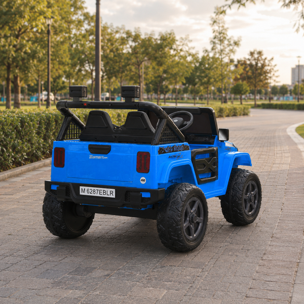 Детский электромобиль Джип Jeep Wrangler M 6287EBLR-4 двухместный синий, 4 мотора по 45W, EVA, кожа, Bluetooth mp-332245 фото