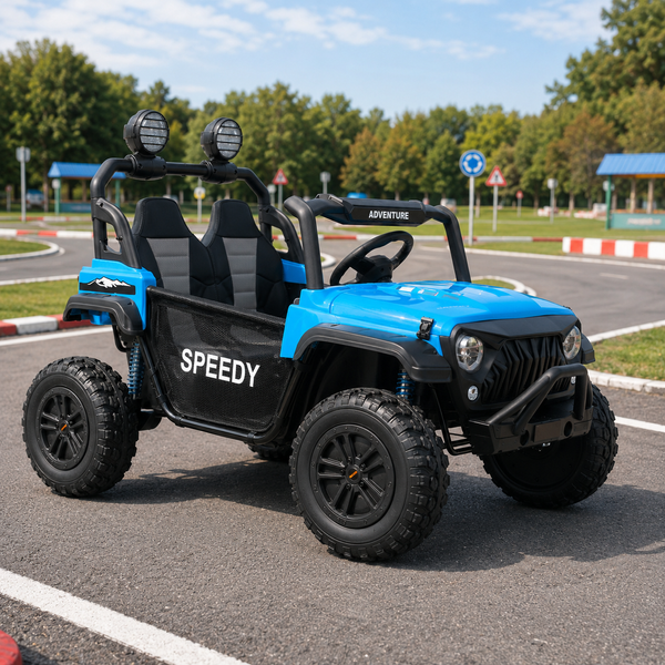 Детский электромобиль Джип Багги UTV Speedy Adventure M 6206EBLR-4 двухместный, 4 мотора по 45W, EVA, кожа, Bluetooth, MP3, USB, синий mp-315897 фото