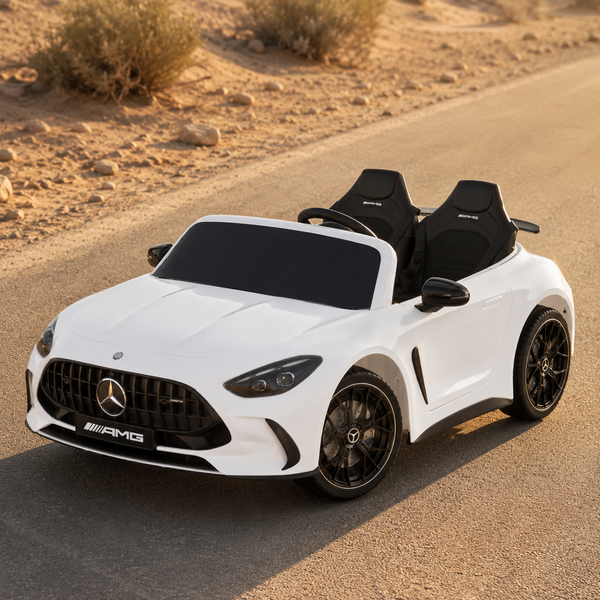 Дитячий електромобіль Mercedes-AMG GT R Roadster M 6313(MP4)EBLR-1 білий, двомісний, 4 мотори по 200W, MP4, Bluetooth, EVA, екошкіра mp-339067 фото