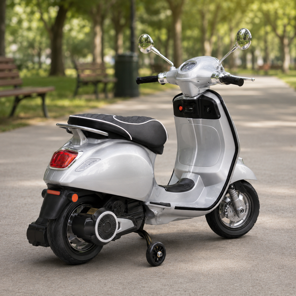 Дитячий мотоцикл Vespa Primavera M 6288EL-11-2, 1 мотор 45W, EVA, шкіра, MP3, Bluetooth, сіро-чорний mp-332286 фото