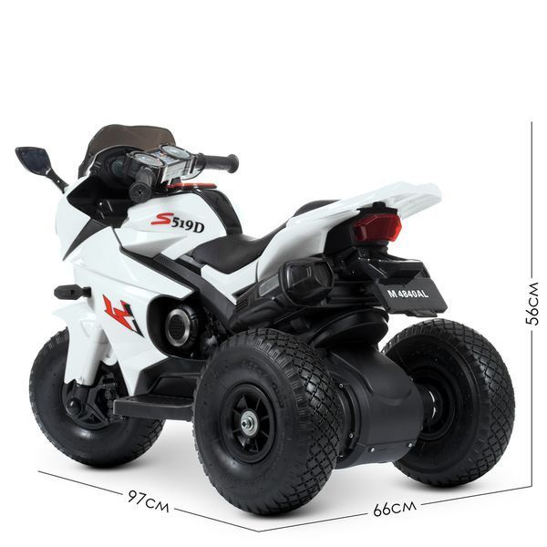 Дитячий мотоцикл Yamaha YZF-R1 Bambi M 4840 AL-1 білий, 2 мотори по 25W, гумові колеса, шкіра, MP3 mp-270455 фото