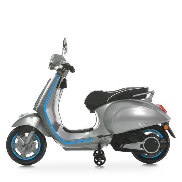 Детский мотоцикл Vespa Primavera M 6288EL-11-4, 1 мотор 45W, EVA, кожа, MP3, Bluetooth, серо-синий mp-332287 фото