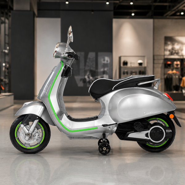 Дитячий мотоцикл Vespa Primavera M 6288EL-11-5, 1 мотор 45W, EVA, шкіра, MP3, Bluetooth, сіро-салатовий mp-332288 фото