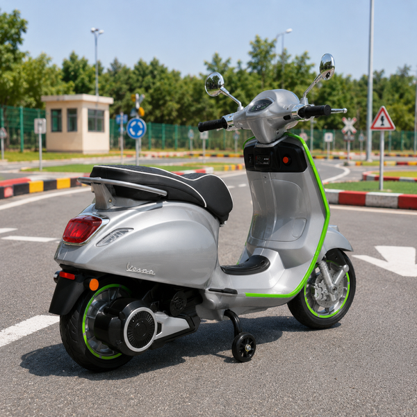 Дитячий мотоцикл Vespa Primavera M 6288EL-11-5, 1 мотор 45W, EVA, шкіра, MP3, Bluetooth, сіро-салатовий mp-332288 фото
