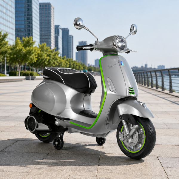 Дитячий мотоцикл Vespa Primavera M 6288EL-11-5, 1 мотор 45W, EVA, шкіра, MP3, Bluetooth, сіро-салатовий mp-332288 фото