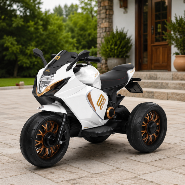 Детский мотоцикл Kawasaki Ninja Bambi M 5050 EL-1 белый, 2 мотора по 25W, EVA, кожа, MP3, USB, свет и музыка mp-285653 фото