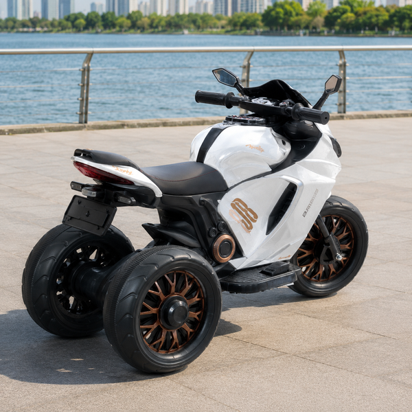 Детский мотоцикл Kawasaki Ninja Bambi M 5050 EL-1 белый, 2 мотора по 25W, EVA, кожа, MP3, USB, свет и музыка mp-285653 фото
