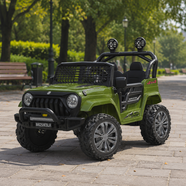 Детский электромобиль Джип Jeep Wrangler Off-Road 4x4 M 6259EBLR-10(24V) двухместный, 2 мотора по 35W, EVA, экокожа, Bluetooth, MP3, темно-зеленый mp-332322 фото