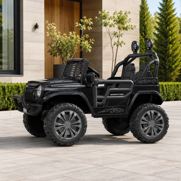 Дитячий електромобіль Джип Jeep Wrangler Off-Road 4x4 M 6259EBLR-2(24V) двомісний, 2 мотори по 35W, EVA, екошкіра, Bluetooth, MP3, чорний mp-332323 фото