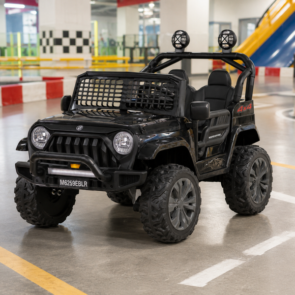 Дитячий електромобіль Джип Jeep Wrangler Off-Road 4x4 M 6259EBLR-2(24V) двомісний, 2 мотори по 35W, EVA, екошкіра, Bluetooth, MP3, чорний mp-332323 фото