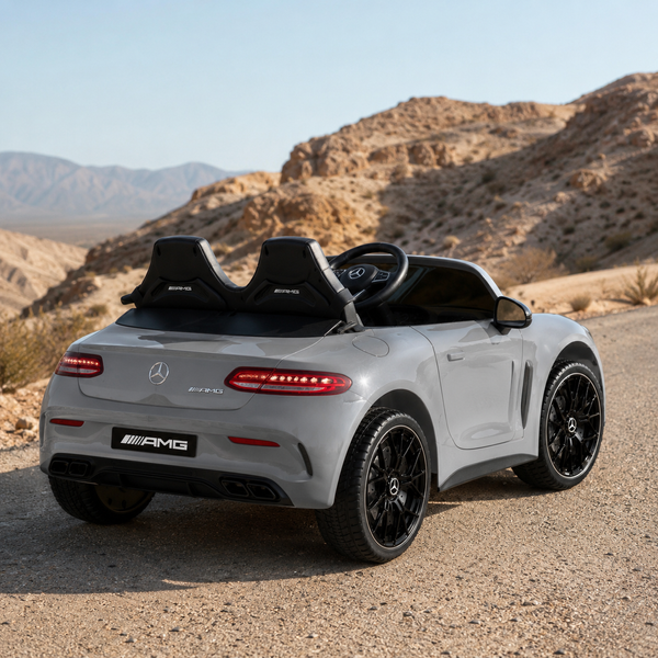 Детский электромобиль Mercedes-AMG GT R Roadster двухместный, 2 мотора по 320W, EVA, кожа, Bluetooth, MP3, серый mp-340543 фото