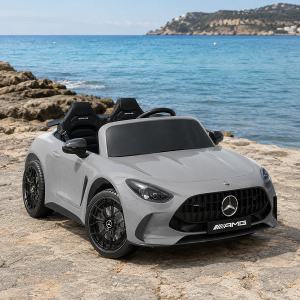 Детский электромобиль Mercedes-AMG GT R Roadster двухместный, 2 мотора по 320W, EVA, кожа, Bluetooth, MP3, серый mp-340543 фото