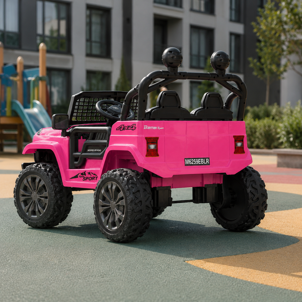 Детский электромобиль Джип Jeep Wrangler Off-Road 4x4 M 6259EBLR-8(24V) двухместный, 2 мотора по 35W, EVA, экокожа, Bluetooth, MP3, розовый mp-332325 фото
