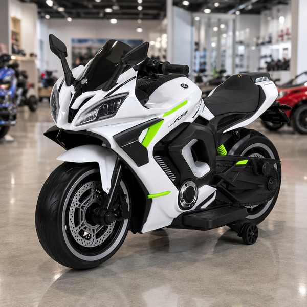 Дитячий мотоцикл Yamaha YZF-R9 / R-серія M 5774EL-1-5, 2 мотори по 45W, EVA, шкіра, MP3, USB, зелений mp-295528 фото