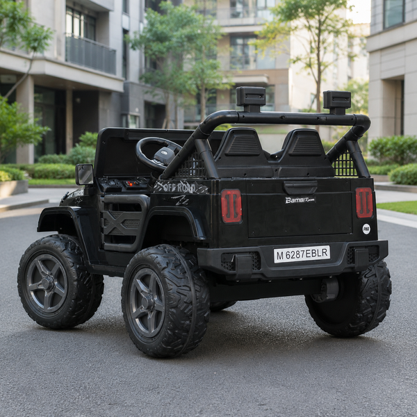Детский электромобиль Джип Jeep Wrangler M 6287EBLR-2 двухместный черный, 4 мотора по 45W, EVA, кожа, Bluetooth mp-332326 фото