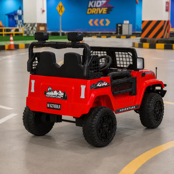 Дитячий електромобіль Джип Jeep Wrangler M 6270EBLR-3 двомісний, 2 мотори по 45W, EVA, шкіра, MP3, USB, Bluetooth, червоний mp-332982 фото
