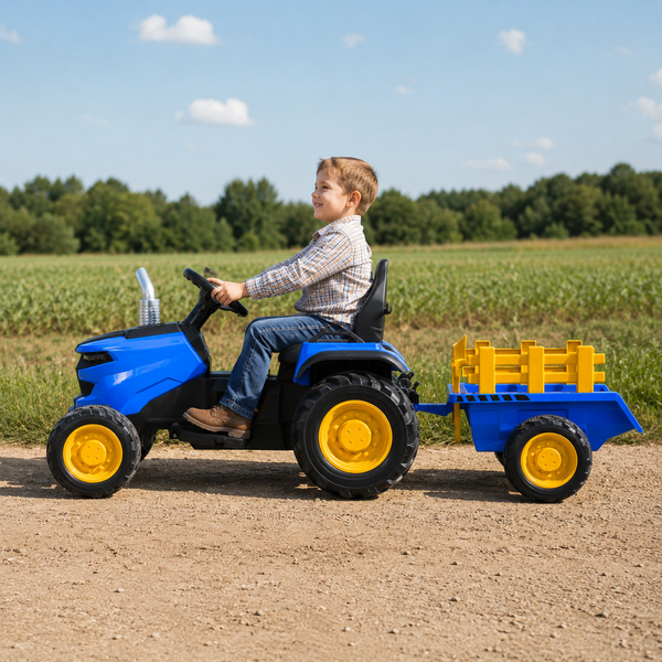 Детский электромобиль трактор Ford-New Holland M 6261EBLR-4 с прицепом и пультом, 2 мотора по 35W, EVA, экокожа, MP3, Bluetooth, синий mp-327953 фото
