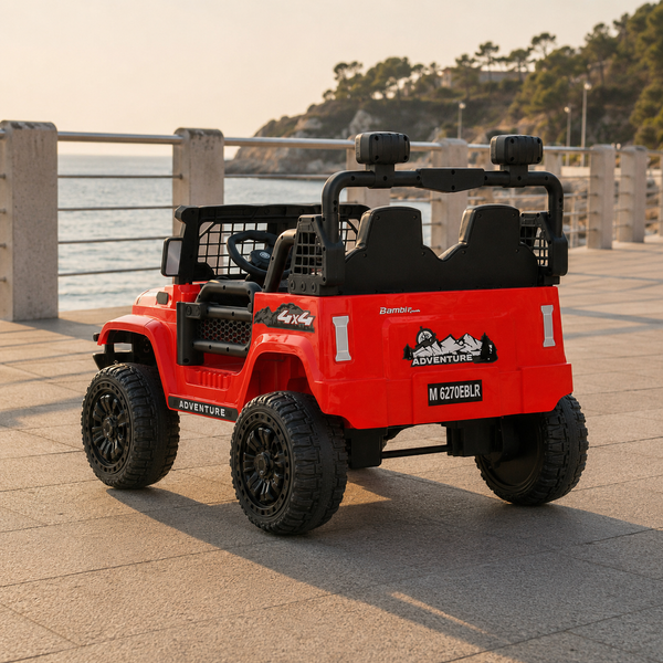 Дитячий електромобіль Джип Jeep Wrangler M 6270EBLR-3 двомісний, 2 мотори по 45W, EVA, шкіра, MP3, USB, Bluetooth, червоний mp-332982 фото