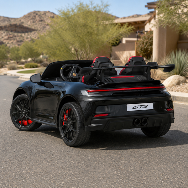 Детский электромобиль Porsche 911 GT3 RS M 6111(MP4)EBLRS-2 черный двухместный, 2 мотора по 320W, MP4, Bluetooth, EVA, кожа, автопокраска mp-318956 фото