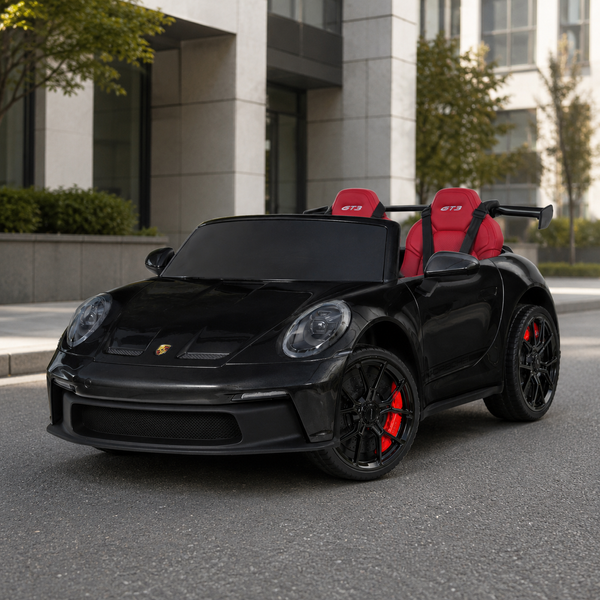 Детский электромобиль Porsche 911 GT3 RS M 6111(MP4)EBLRS-2 черный двухместный, 2 мотора по 320W, MP4, Bluetooth, EVA, кожа, автопокраска mp-318956 фото