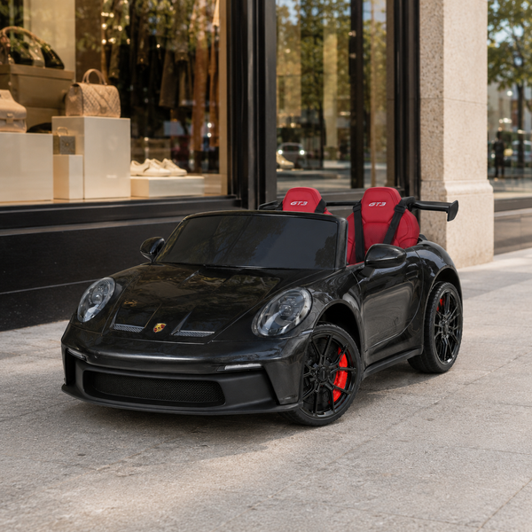 Детский электромобиль Porsche 911 GT3 RS M 6111(MP4)EBLRS-2 черный двухместный, 2 мотора по 320W, MP4, Bluetooth, EVA, кожа, автопокраска mp-318956 фото
